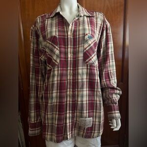 Think Pink Red and Cream Plaid Button-Up Shirt Size Large